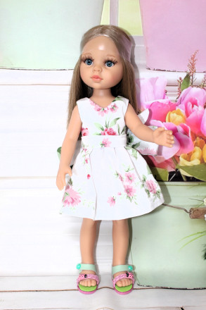 Платье весеннее со шляпкой Hand made для Paola Reina, 32 см 