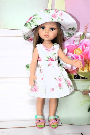 Платье весеннее со шляпкой Hand made для Paola Reina, 32 см 
