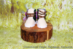 Ботинки бежево-зеленые на пластике для куклы ростом 32-34 см, ручная работа