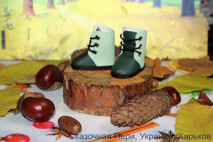 Ботинки зелено-мятные для куклы ростом 32-34 см, ручная работа