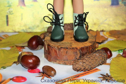 Ботинки зелено-мятные для куклы ростом 32-34 см, ручная работа