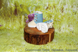 Ботинки молочно-голубые на пластике для куклы ростом 32-34 см, ручная работа