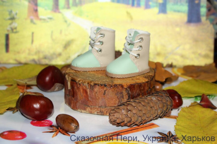 Ботинки мятно-кофейные для куклы ростом 32-34 см, ручная работа