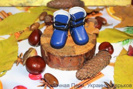 Ботинки синие  для куклы ростом 32-34 см, ручная работа