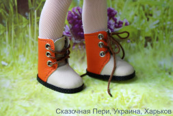 Высокие ботинки бежево-оранжевые  для куклы ростом 34 см, ручная работа