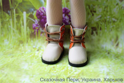 Высокие ботинки бежево-оранжевые  для куклы ростом 34 см, ручная работа