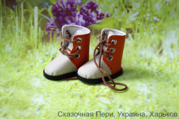 Высокие ботинки бежево-оранжевые  для куклы ростом 34 см, ручная работа