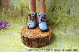 Высокие ботинки голубые  для куклы ростом 32-34 см, ручная работа