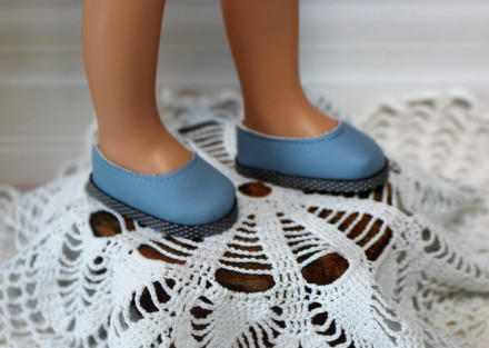 Туфлі блакитні без декору, для ляльки 32-34 см, hand made
