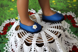 Туфлі сині з декором, для ляльки ростом 32-34 см, hand made