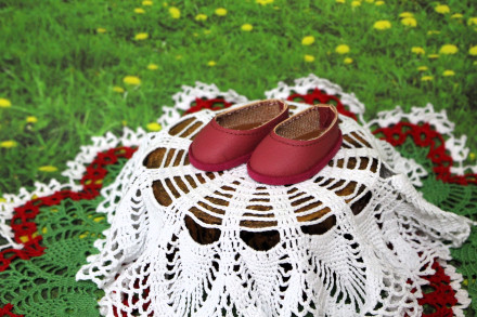 Туфли розовые без декора для куклы ростом 32-34  см, ручная работа