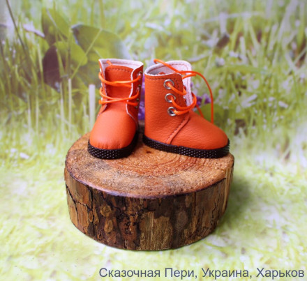 Высокие ботинки оранжевые  для куклы ростом 32-34 см, ручная работа