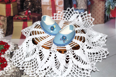 Туфлі блакитні з декором для ляльки 32-34 см, hand made