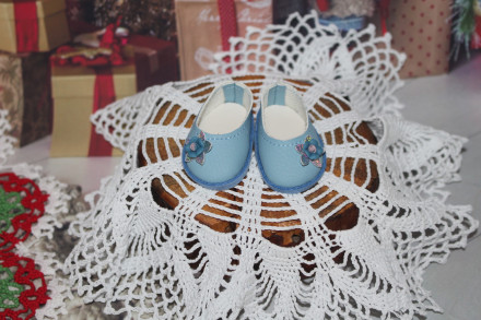 Туфлі блакитні з декором для ляльки 32-34 см, hand made