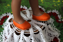 Туфли апельсиновые  для куклы ростом 32-34  см, ручная работа