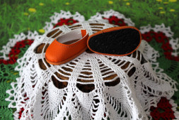 Туфли апельсиновые  для куклы ростом 32-34  см, ручная работа