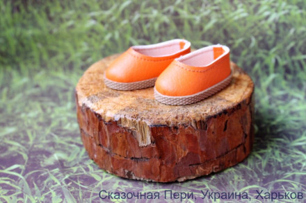 Туфли апельсиновые  для куклы ростом 32-34  см, ручная работа