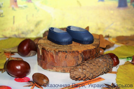 Туфли синие с бантом для куклы ростом 32-34  см, ручная работа