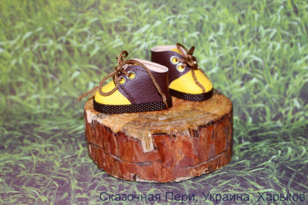 Ботинки жовто-коричневі для ляльки 32-34 см, hand made