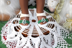 Босоніжки &quot;Новорічна ялинка&quot; для ляльки ростом 32-34 см, ручна робота