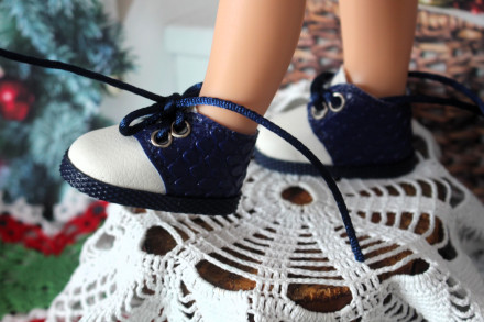 Ботинки сине-белые  для куклы ростом 32-34 см, ручная работа