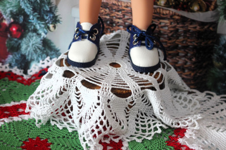 Ботинки сине-белые  для куклы ростом 32-34 см, ручная работа