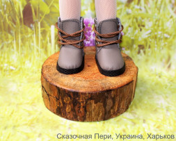 Высокие ботинки темно-серые  для куклы ростом 32-34 см, ручная работа