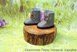 Высокие ботинки темно-серые  для куклы ростом 32-34 см, ручная работа
