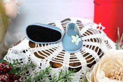 Туфли голубые c декором для куклы ростом 32-34  см, ручная работа