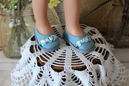 Туфлі блакитні з метеликом для ляльки Paola Reina 32-34 см, hand made