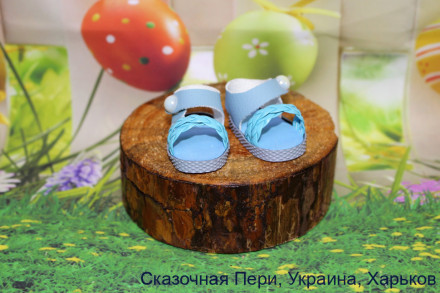 Босоніжки блакитні для ляльки ростом 32-34 см, ручна робота