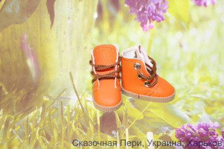 Сапоги оранжевые  для куклы ростом 28 см, ручная работа