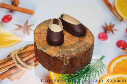 Туфлі &quot;шоколад&quot; для ляльки ростом 32-34 см, hand made
