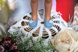 Туфлі блакитні з декором для ляльки ростом 28 см, ручна робота