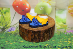Босоніжки жовто-сині для ляльки ростом 32-34 см, ручна робота