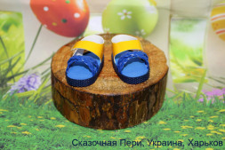 Босоніжки жовто-сині для ляльки ростом 32-34 см, ручна робота
