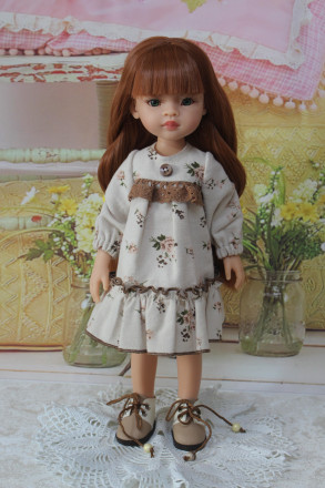 Платье Тепло осени бежевое Hand made для Paola Reina, 32 см