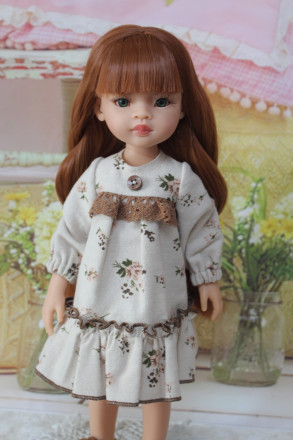 Платье Тепло осени бежевое Hand made для Paola Reina, 32 см