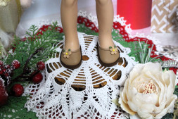 Туфли кофейные c декором для куклы ростом 32-34  см, ручная работа