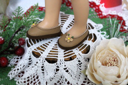 Туфли кофейные c декором для куклы ростом 32-34  см, ручная работа