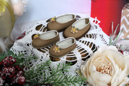 Туфли кофейные c декором для куклы ростом 32-34  см, ручная работа