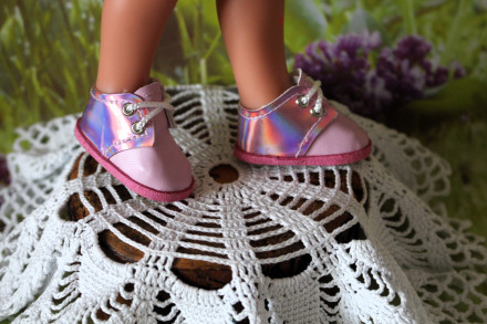 Мокасины розовые для куклы ростом 28 см, ручная работа