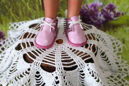 Мокасины розовые для куклы ростом 28 см, ручная работа